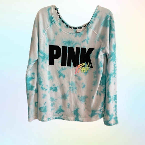 Victoria's Secret Tops - Victoria's Secret PINK Tie-Dye Sweatshirt - Turquoise and White